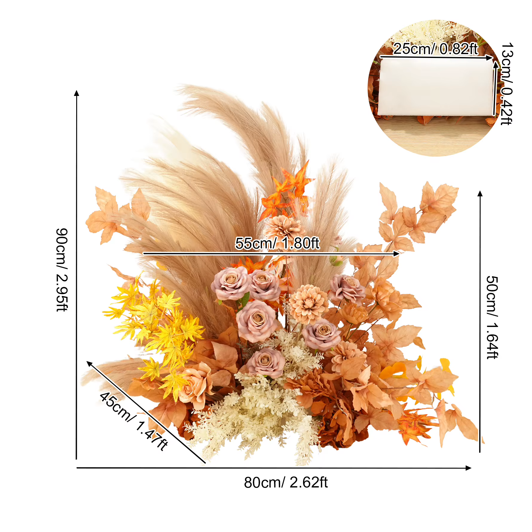 C8985 automne café Rose Pampas herbe feuilles accrocher Arrangement Floral mariage toile de fond déc