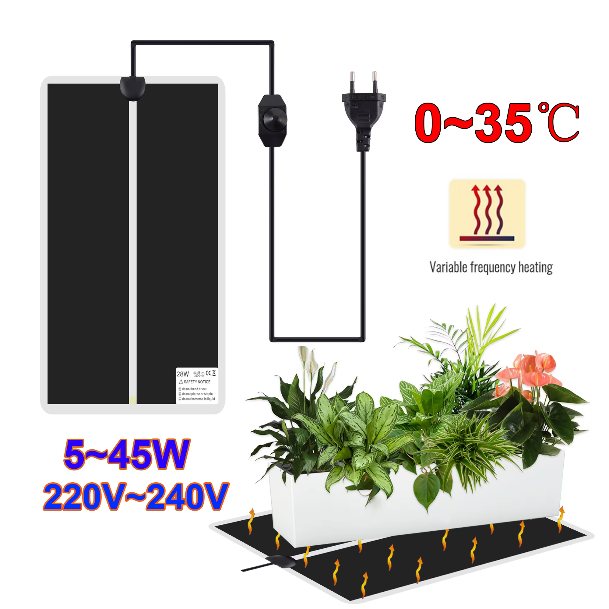 Tapis chauffant pour semis, 5 ~ 45W, 220V ~ 240V, pour la Germination des graines de plantes, coussi