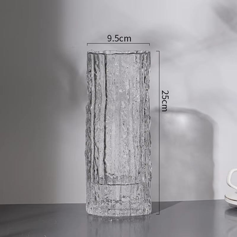 Vase en verre transparent plissé en forme de cylindre, pots de fleurs hydroponiques, arrangement déc