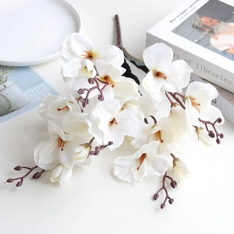 Bouquet de fleurs de magnolia artificielles, 5 fourcommuniste, 20 têtes, faux injFloral, salon, mais