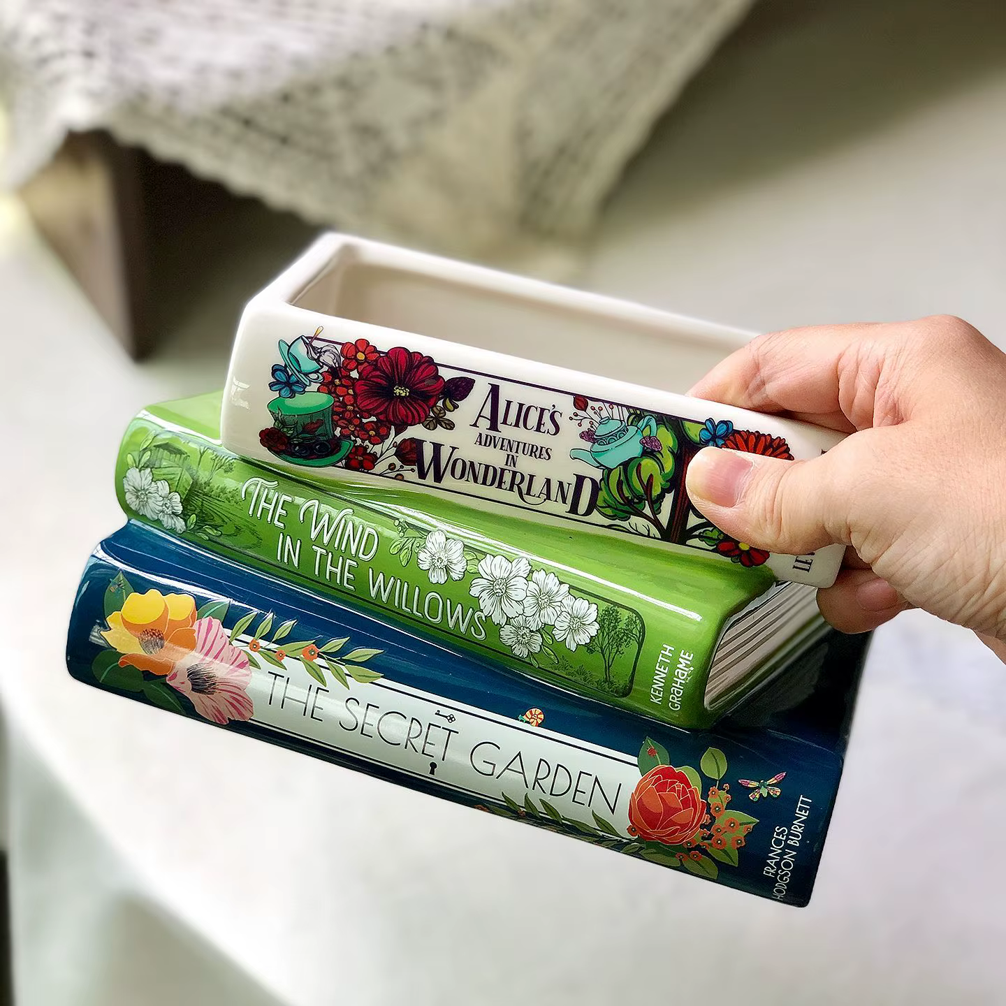 Pot de fleurs vintage en céramique, mignon, en forme de livre, pour plantes succulentes, grand pot p