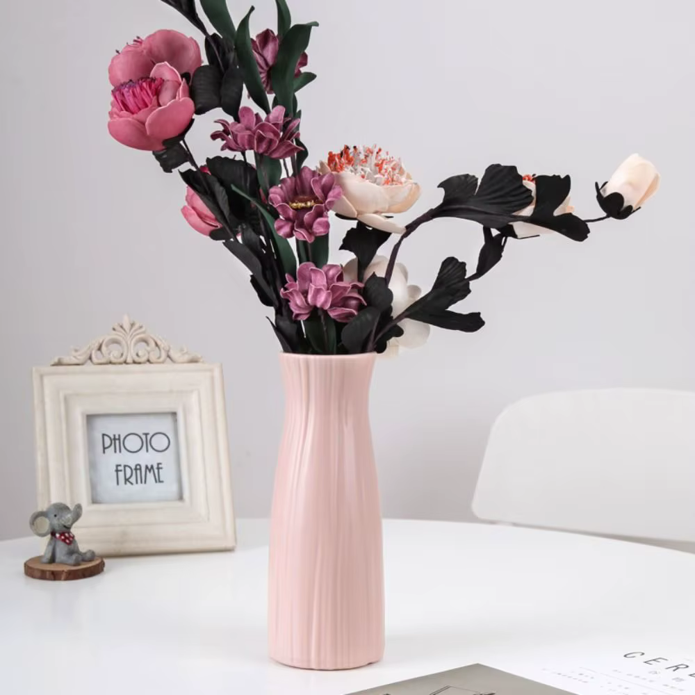 Vase à Fleurs en Plastique et Céramique Solide, Récipient de Décoration de Salon