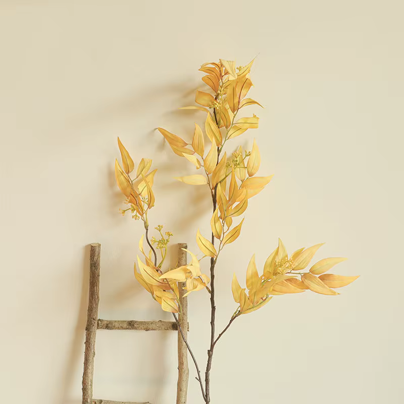 Feuilles de Saule Dorées Artificielles, Fausses Plantes, Cuir oral elu localité, Mariage, Mur Floral