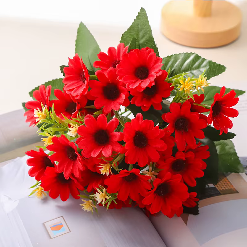 Marguerite artificielle Gerbera, 5 fourchettes, 15 têtes, fleur de camomille, Arrangement de décorat