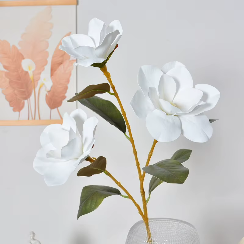 4/5 pièces de fleurs artificielles de magnolia à 3 branches, violettes, pour décoration de centre co