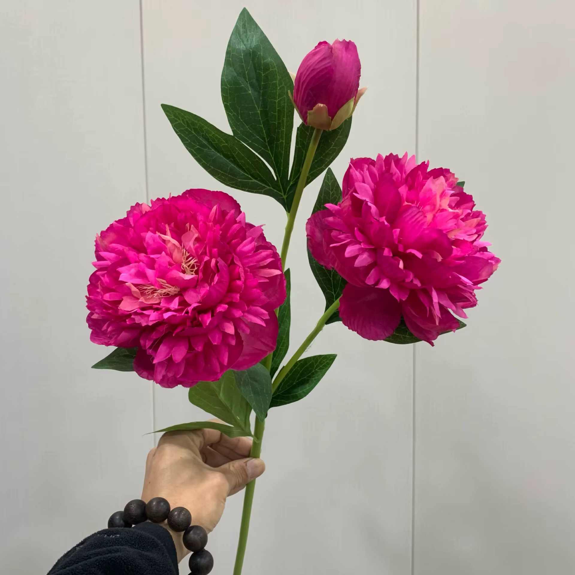 Réaliste 3 têtes pivoine longue branche fleurs artificielles en soie maison fête décoration de maria
