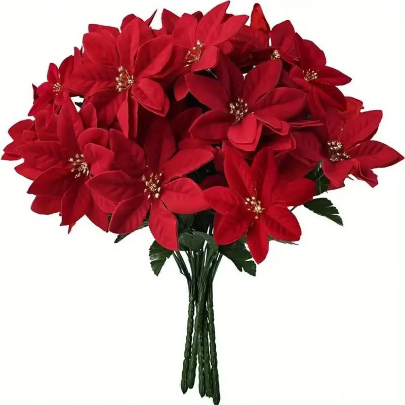Bouquets de fleurs de Poinsettia artificielles rouges de noël, 1/3 paquets, pour noël, maison, jardi