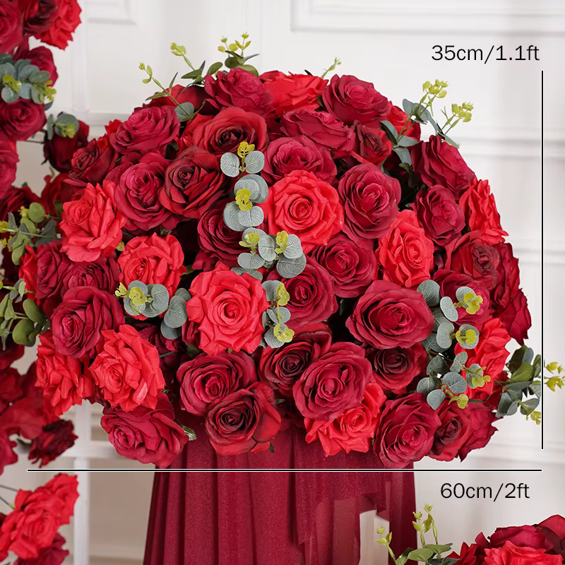 A8114 bordeaux rouge Rose vert feuille d'eucalyptus arc de mariage arrangement de rangée florale cen