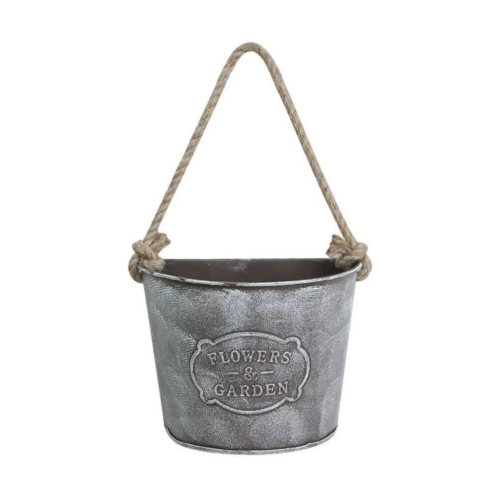 Jardinière Métallique Vintage Suspendue, Pot de Fleurs Semicirculaire Style Rustique, Panier Suspend