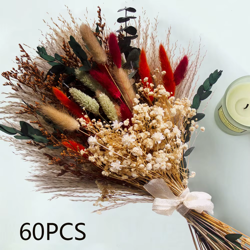 Bouquet de mariage de fleurs séchées colorées pour mariée, Pampas conservées, mélange d'haleine pour