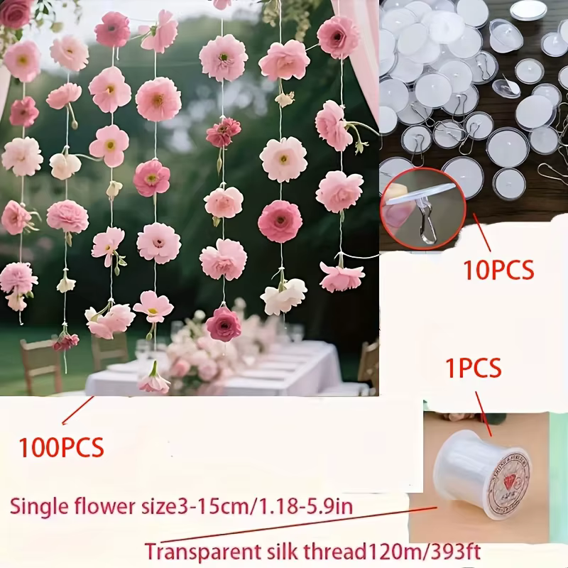 Ensemble de 111 fleurs flottantes roses, rideau de porte en fleurs artificielles de style bohème, co