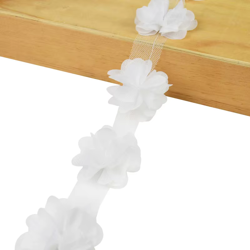 Fleurs en mousseline de soie 3D, 2Yards, 24 pièces, grappe de fleurs, décoration de robe en dentelle