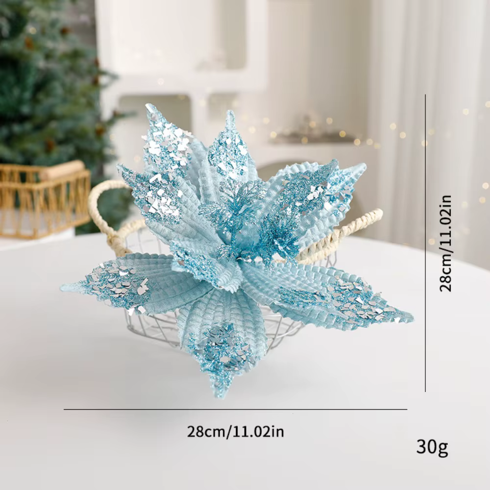 Poinsettia Artificiel Paillettes Fleur, Décoration D'arbre De Noël, Simulation 3D Magnolia Glutnel, 