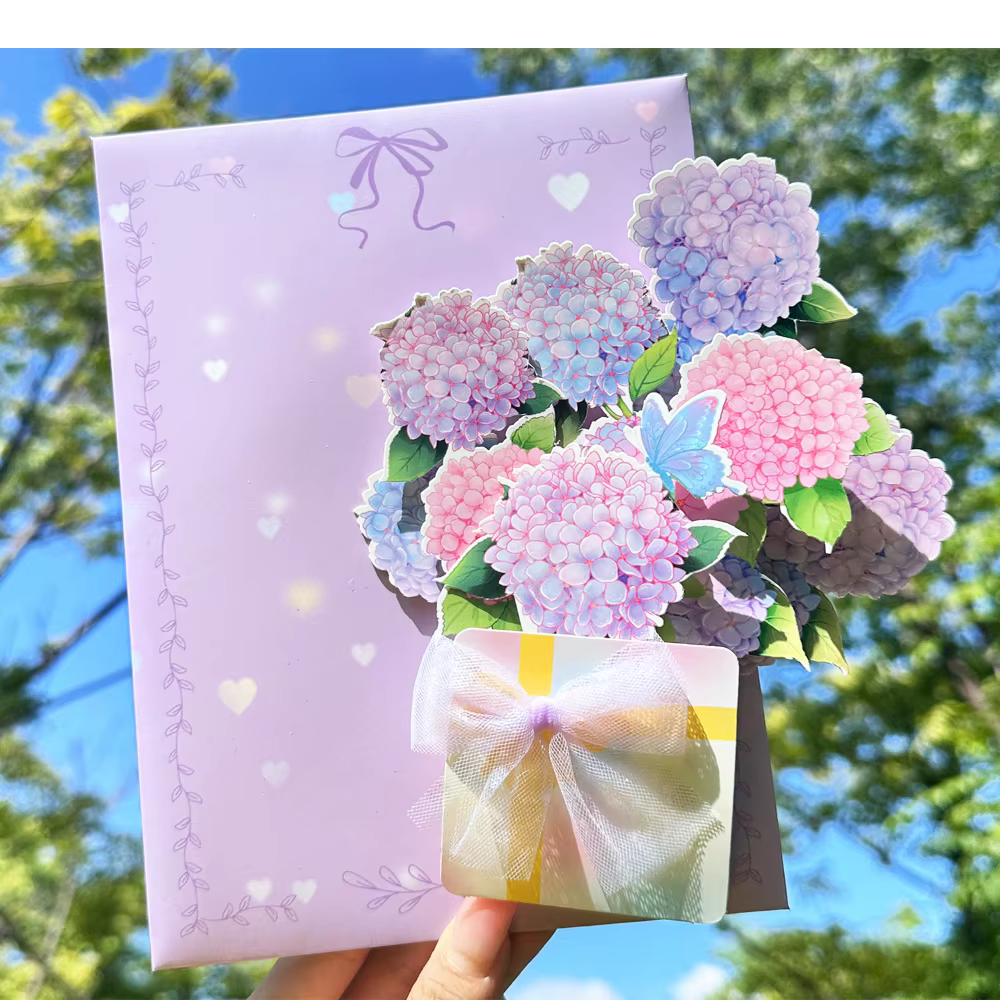 Carte 3D Fleurs Épanouies Exquises – Carte Message en Forme de Bouquet, Haute Esthétique, Cadeau pou