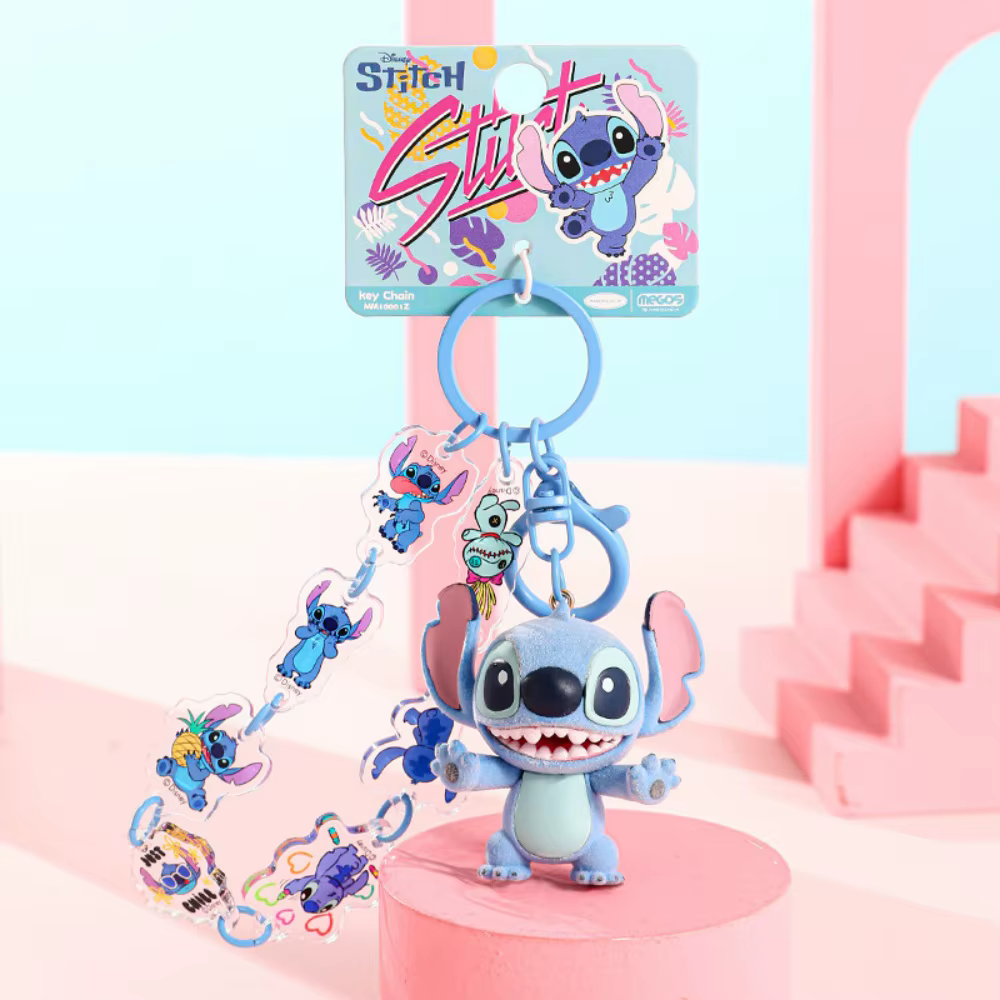 Poupée floquée authentique Disney Stitch, accessoire de clé de dessin animé Lilo & Stitch, ornement 