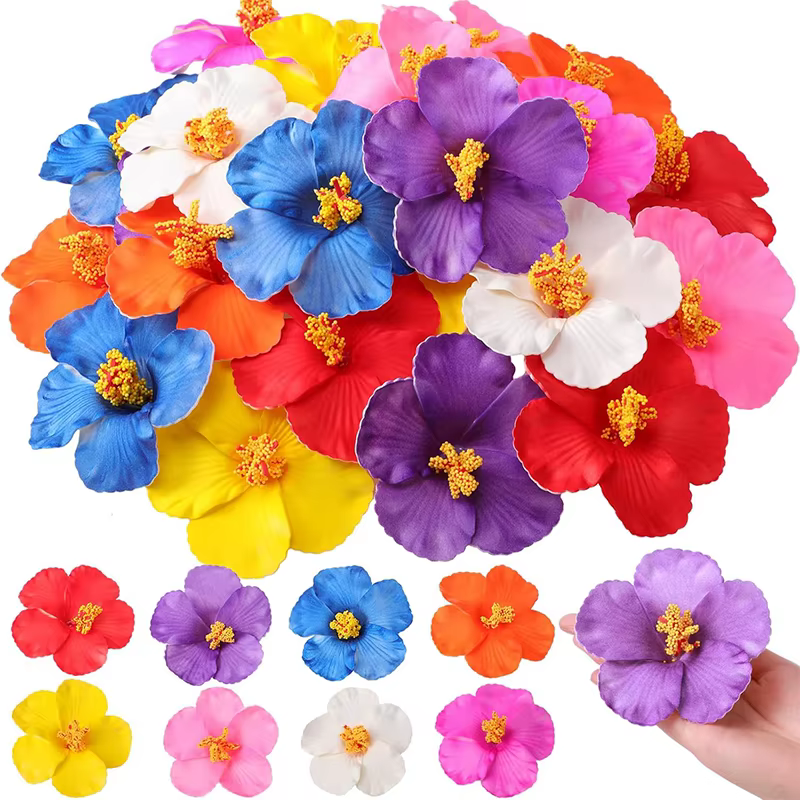 Fleurs artificielles d'hibiscus hawaïen, 5/10 pièces, décoration de table pour fête d'anniversaire, 