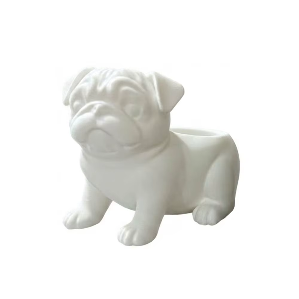 Pot de fleurs en plastique en forme de chien pug imprimé en 3D, pot à succulentes amusant, figurine 