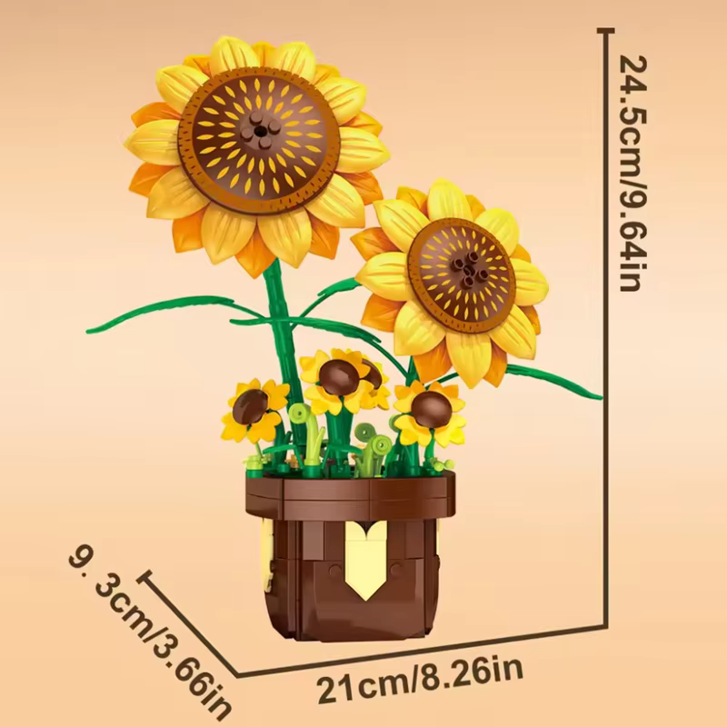 Bouquet de fleurs, rose, Phalaenopsis, lys, tournesol, plante en pot, blocs de construction, ensembl