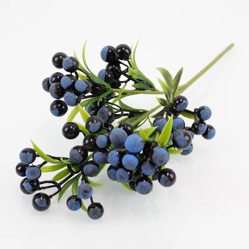 Branche de Baies Bleues Artificielles en Plastique, Fausse Fleur Décorative, Plante pour le Nouvel A