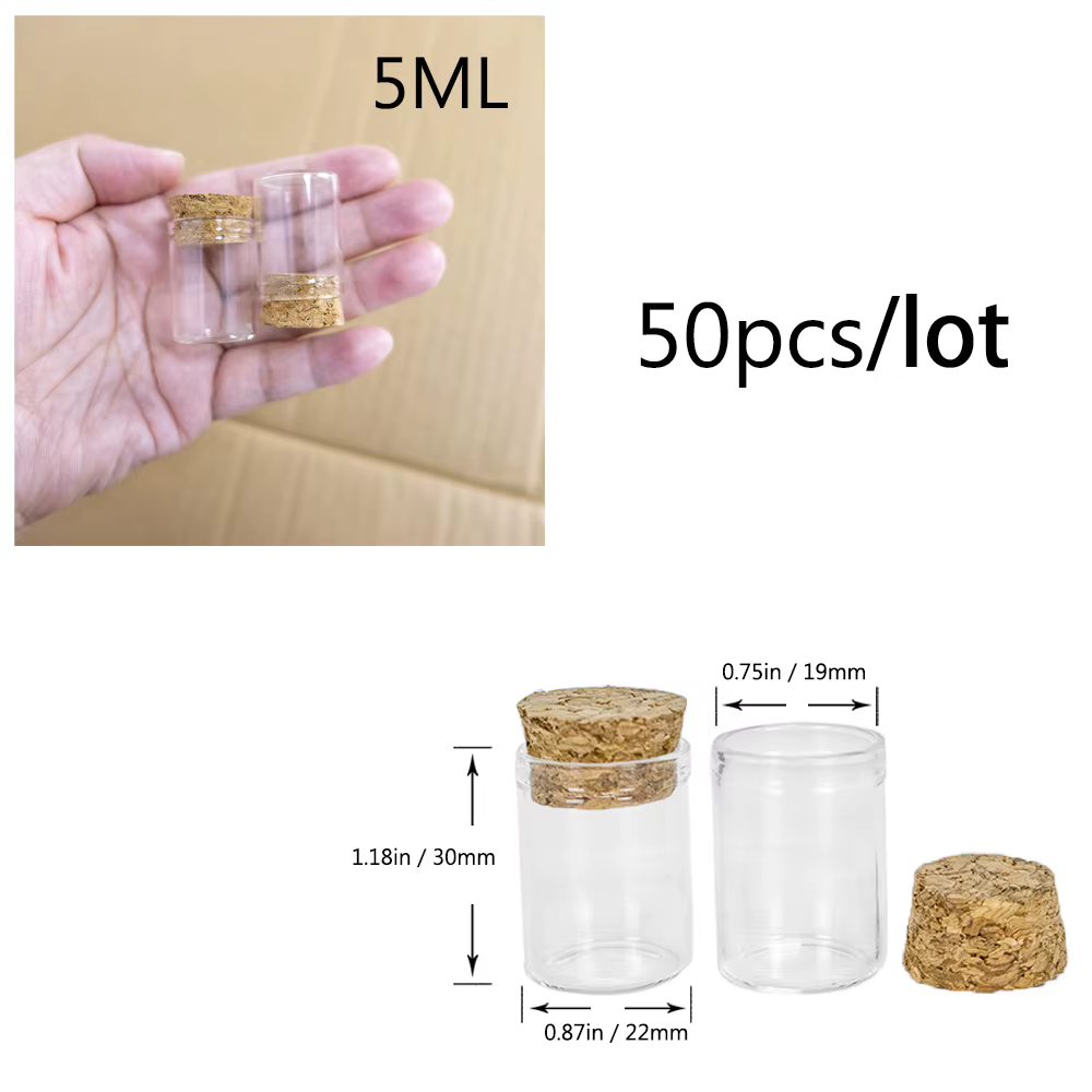 Bouteilles en verre avec bouchon, diamètre 22mm, 50 pièces, petits Tubes à essai artisanaux, pots, c