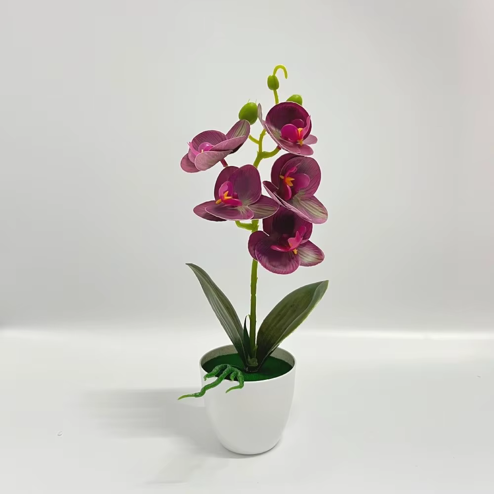 Orchidée artificielle rose en Pot, fleurs multi-fleurs blanches, fausse fleur en plastique, simulati