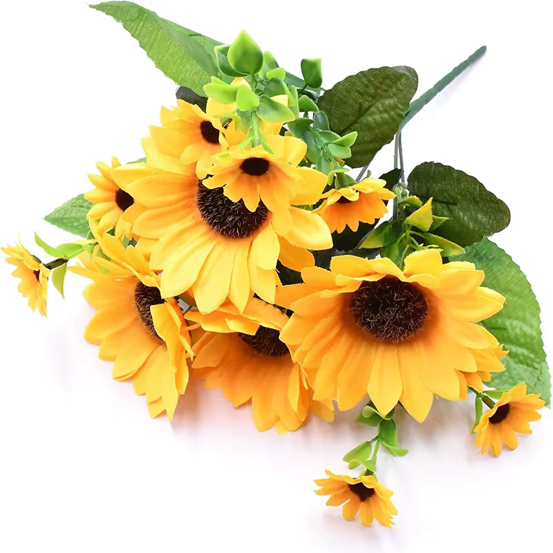 1 lot de 13 têtes de tournesols artificiels, 30cm, arbustes, faux Bouquet de fleurs pour jardin, mai