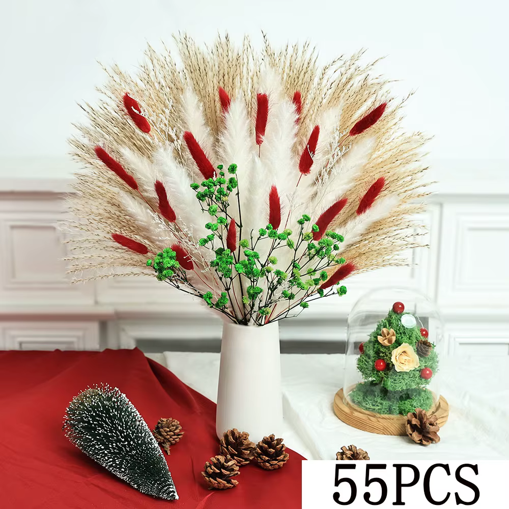 Bouquet de fleurs séchées, 55 pièces, décorations de noël, herbe de Pampa moelleuse naturelle d'inté