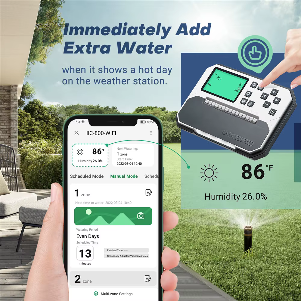 INKBIRD-Contrôleur d'arrosage intelligent Wi-Fi, contrôle à 8 zones, minuterie d'irrigation intérieu