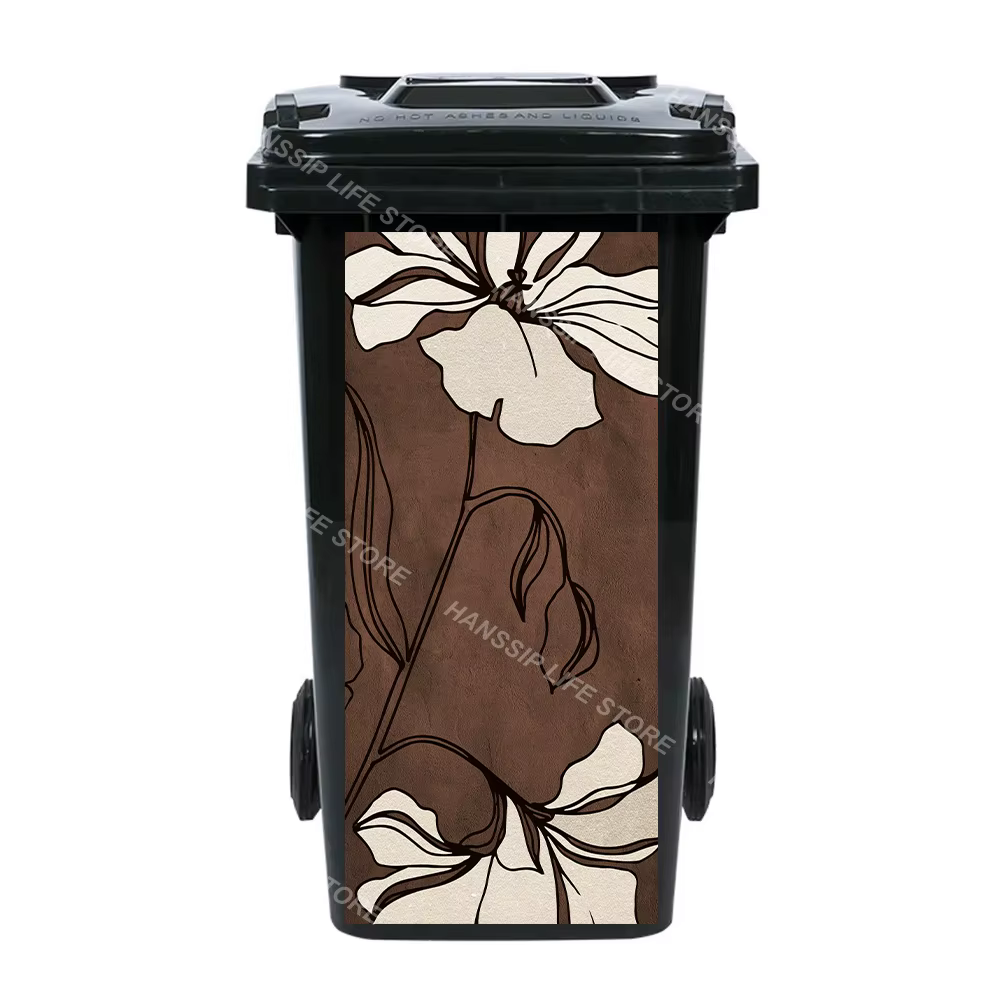 Autocollant de poubelle de fleurs de plantes vertes, étanche, extérieur, paysage de bord de mer, déc