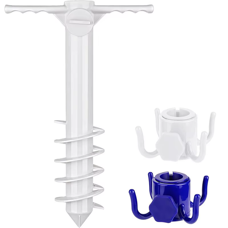 Support et porte-parasol de plage avec ancre spirale pour le sol, accessoire de voyage extérieur ave
