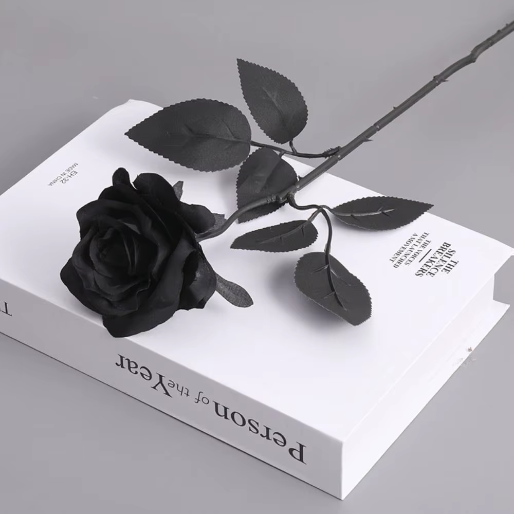 Fleurs de roses noires artificielles noires pures, Bouquet de roses de Simulation de Style gothique 