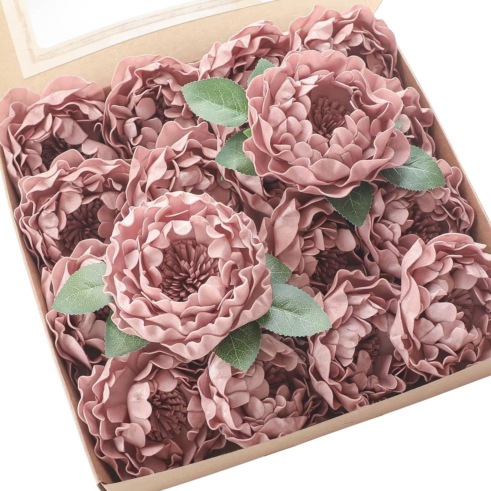 Roses Poussières Artificielles en Mousse avec Tiges pour Patients, 16 Pièces, Pivoines en Fleurs, Fa