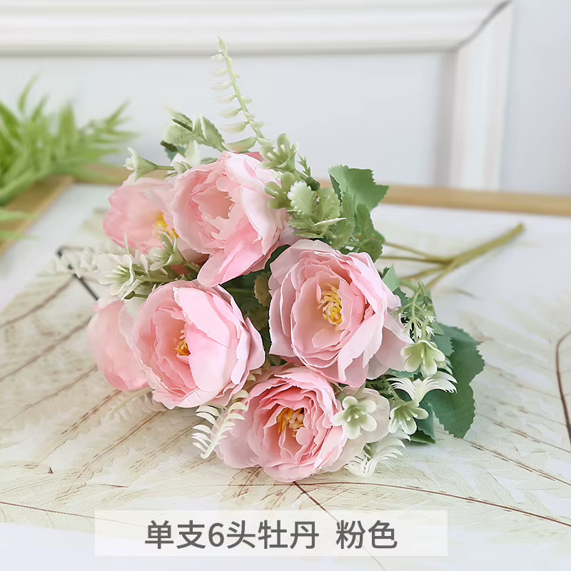 Pivoines artificielles roses, 6 grandes têtes, 30cm, fausses fleurs, pour bricolage, décoration de m