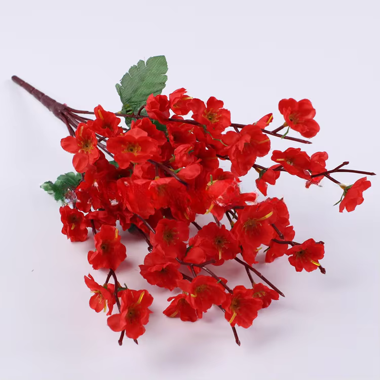 Branche de fleur de prunier en plastique, 9 fourchettes, fausse branche de fleur, ornement de fleur 