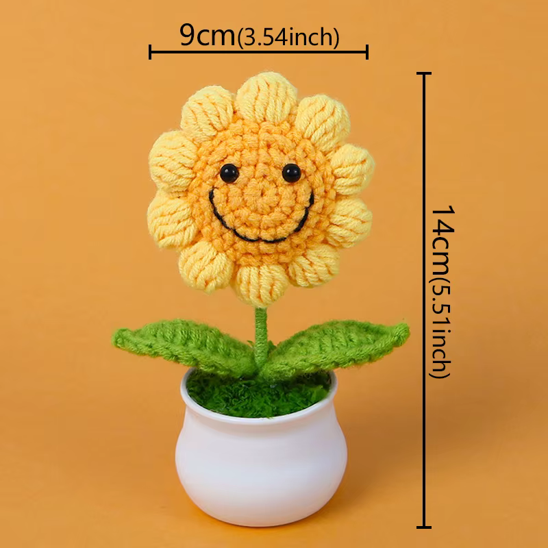 1 pièces fleurs artificielles créatives mignon Crochet Pots de tournesol tricoté fleur à la main cad