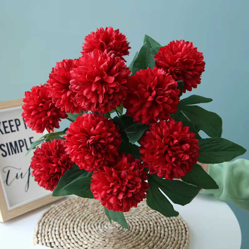 Fleurs artificielles en soie d'aloès vert rose, 10 têtes avec feuilles, Bouquet de chrysanthème, déc