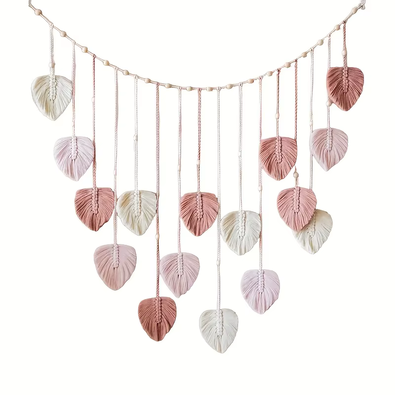Tenture murale à pampilles en feuilles roses tissées à la main, décoration murale Boho pour salon et