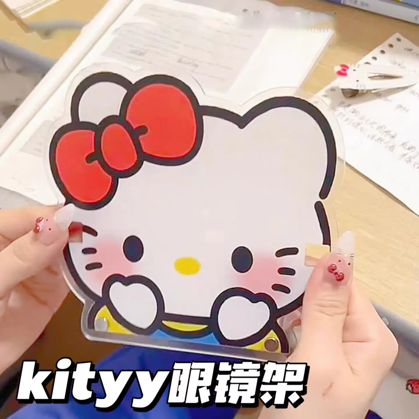 Support de rangement pour pinces à cheveux en acrylique Hello Kitty Kawaii, cadre de lunettes, acces