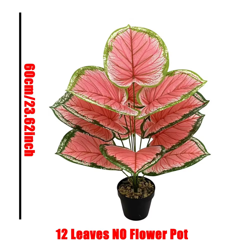 Plante Artificielle Caladium Rose, Arbre à 24 Feuilles, Fausses Feuilles de Taro, Plantes Artificiel