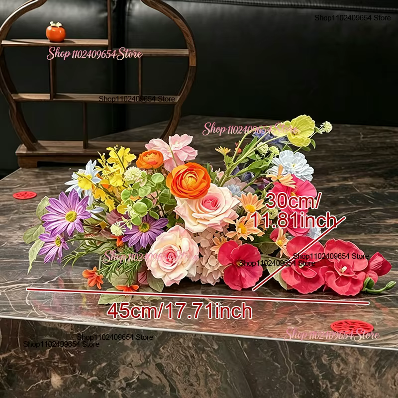 Composition florale 5D de roses, pivoines, marguerites et plantes vertes, pour décoration de fond de