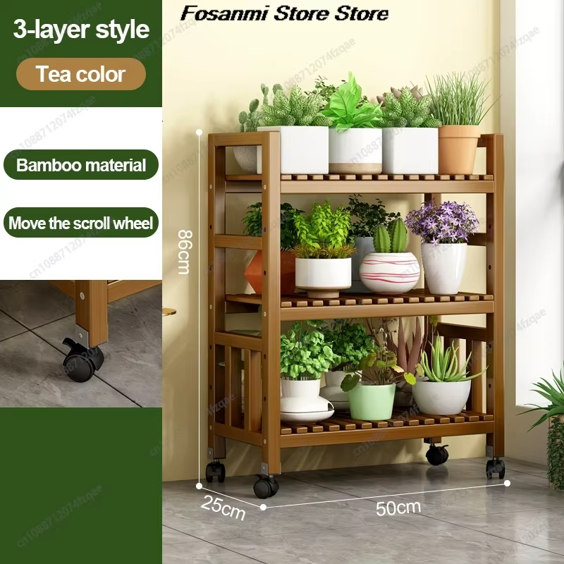 Présentoir vertical pour plantes en bambou, support mobile pour pots de fleurs de jardin, support de