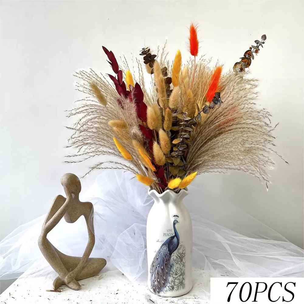 Bouquet de fleurs séchées Orange, 60 pièces, décoration d'automne pour la maison, bouquet naturel de