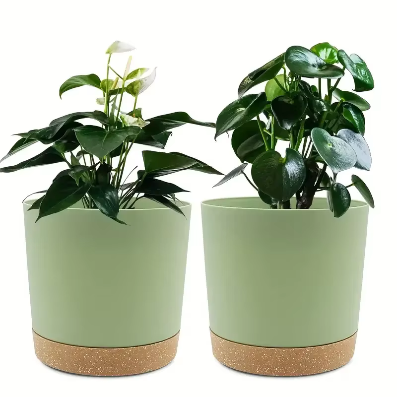 Paquet de 2, jardinières pour plantes d'intérieur avec trous de drainage et base amovible, arroseur 