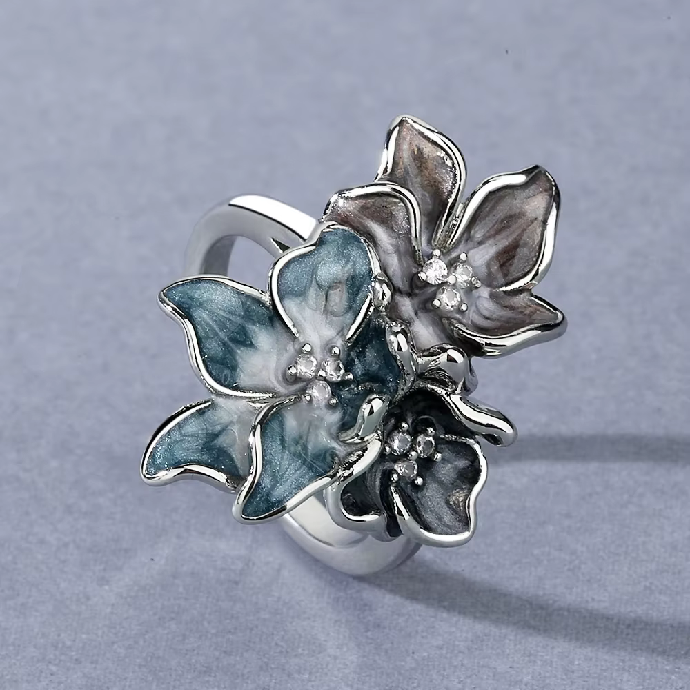 Bague en argent 925 pour femmes, anneau à fleurs Simple, couleur claire, bijoux époxy, émail fait à 