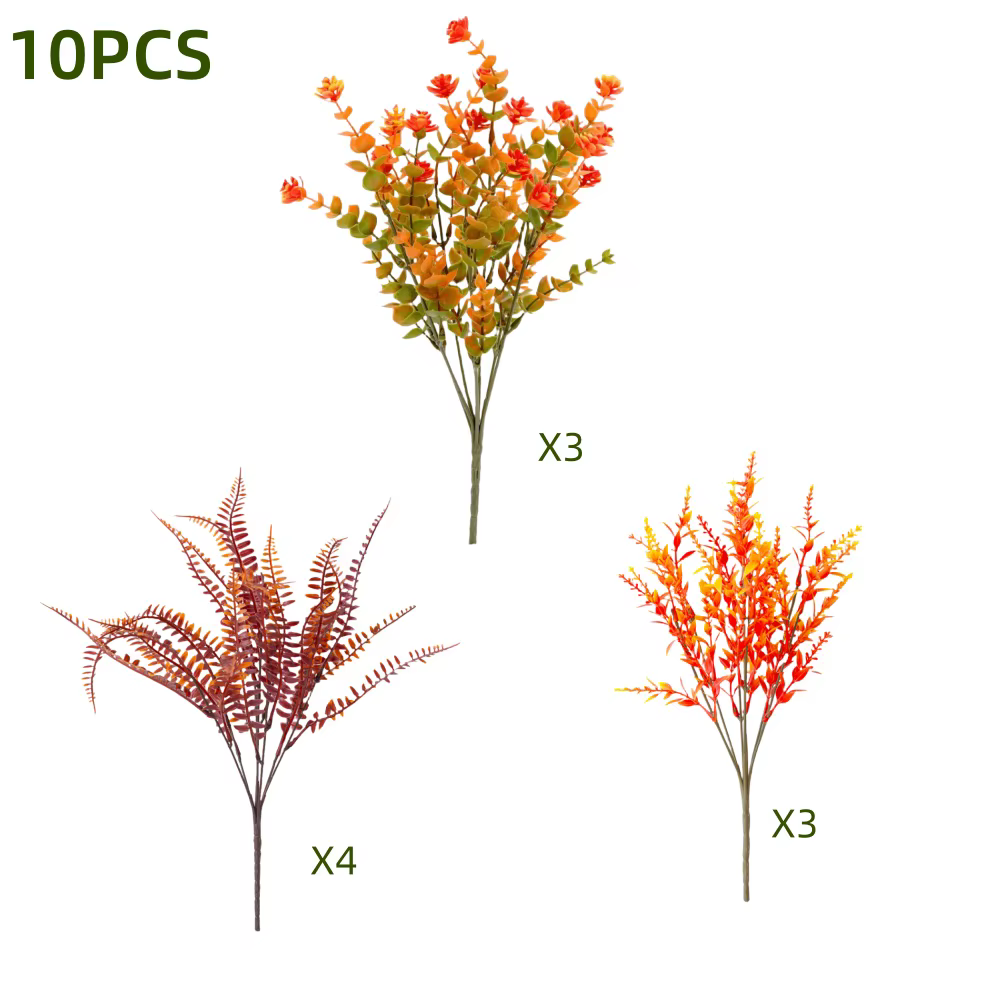 10 bouquets artificiels résistants aux UV, plantes artificielles d'automne orange - pour cadres de f