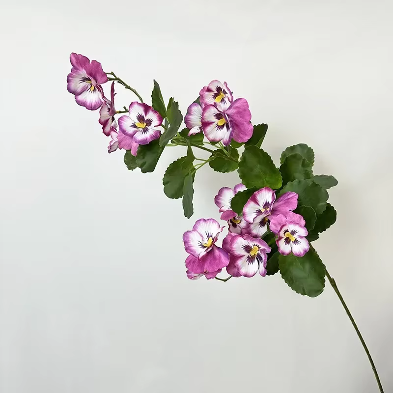 Fausses fleurs artificielles en soie, branche de pensée, plante verte, décoration florale de fête, F