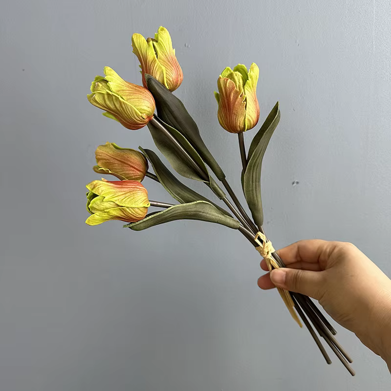 6 pièces de tulipes artificielles roses Morandi pour mariage, décoration d'auditorium, bouquet de tu