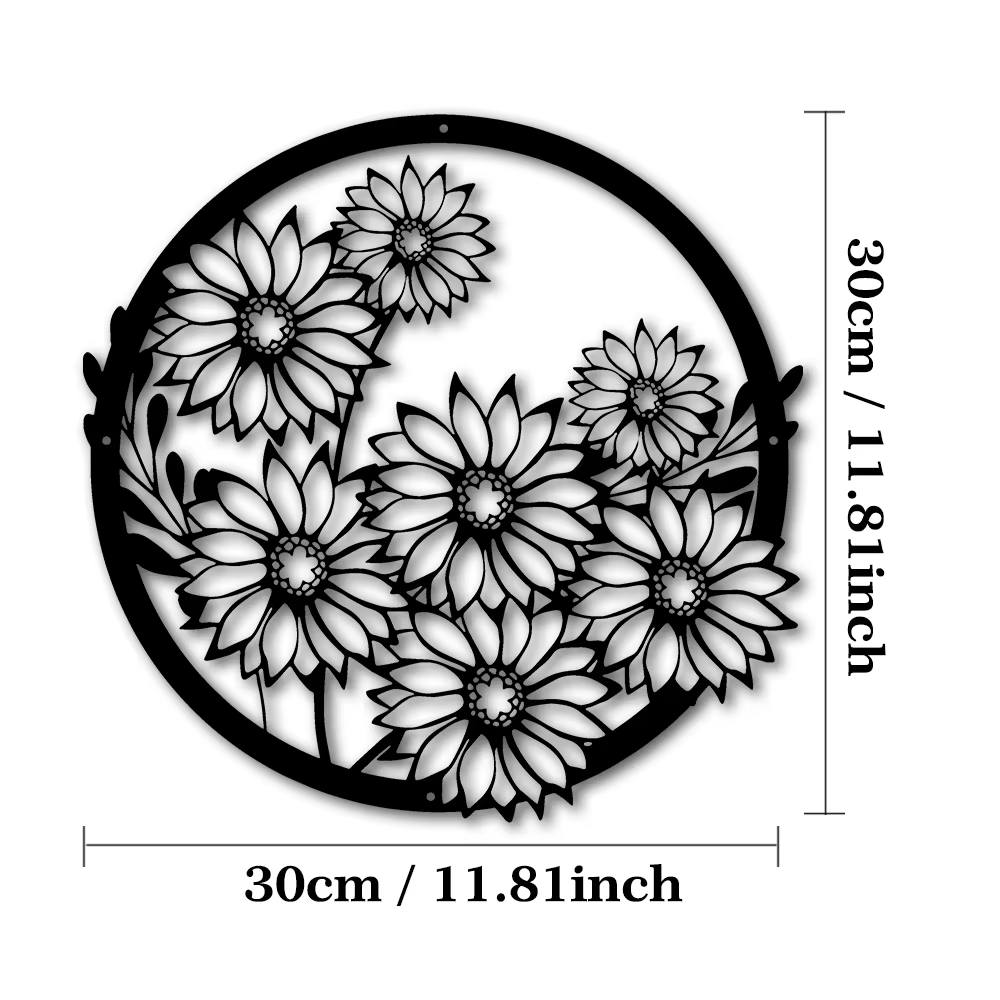 Panneaux de fleurs en métal noir, décorations murales, ornements, Art tournesol dans des plantes mét