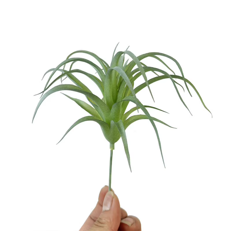 Faux Bromeliads floqués verts artificiels, feuilles d'herbe à Air, fausses plantes murales suspendue