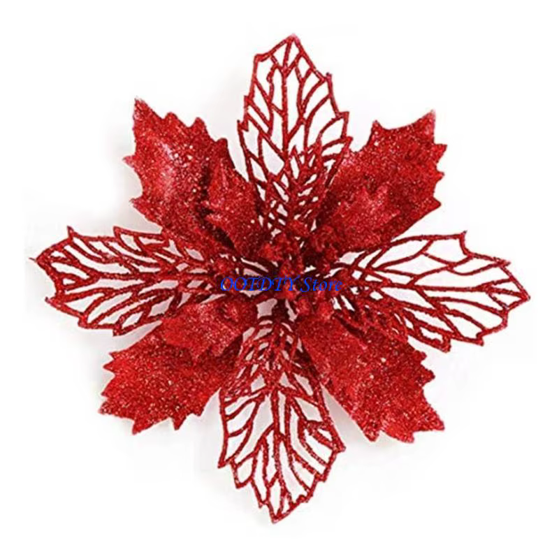 367a 11cm Noël paillettes poinsettia fleur fleurs décoratives Noël fleurs d'arbre pour les ornements